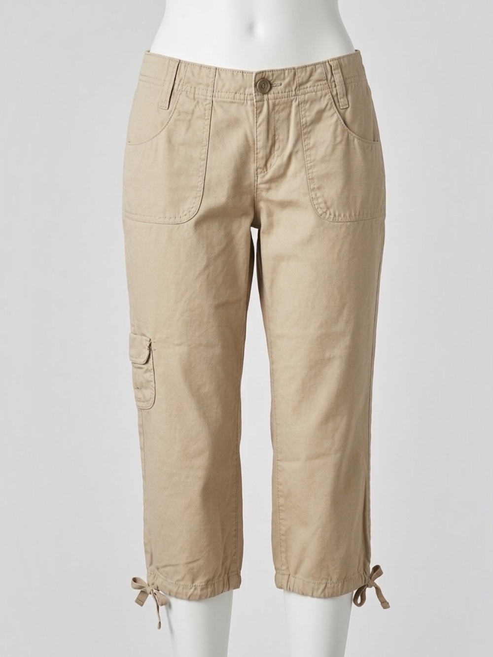 Lucky Brand Khaki Cargo Capri Pants Ripstop Crop Drawstring Hem Utility Size 6